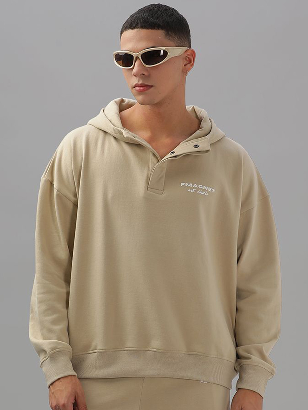 Fmagnet Clothing Unisex Beige Triple Snap Hooded Sweatshirt
