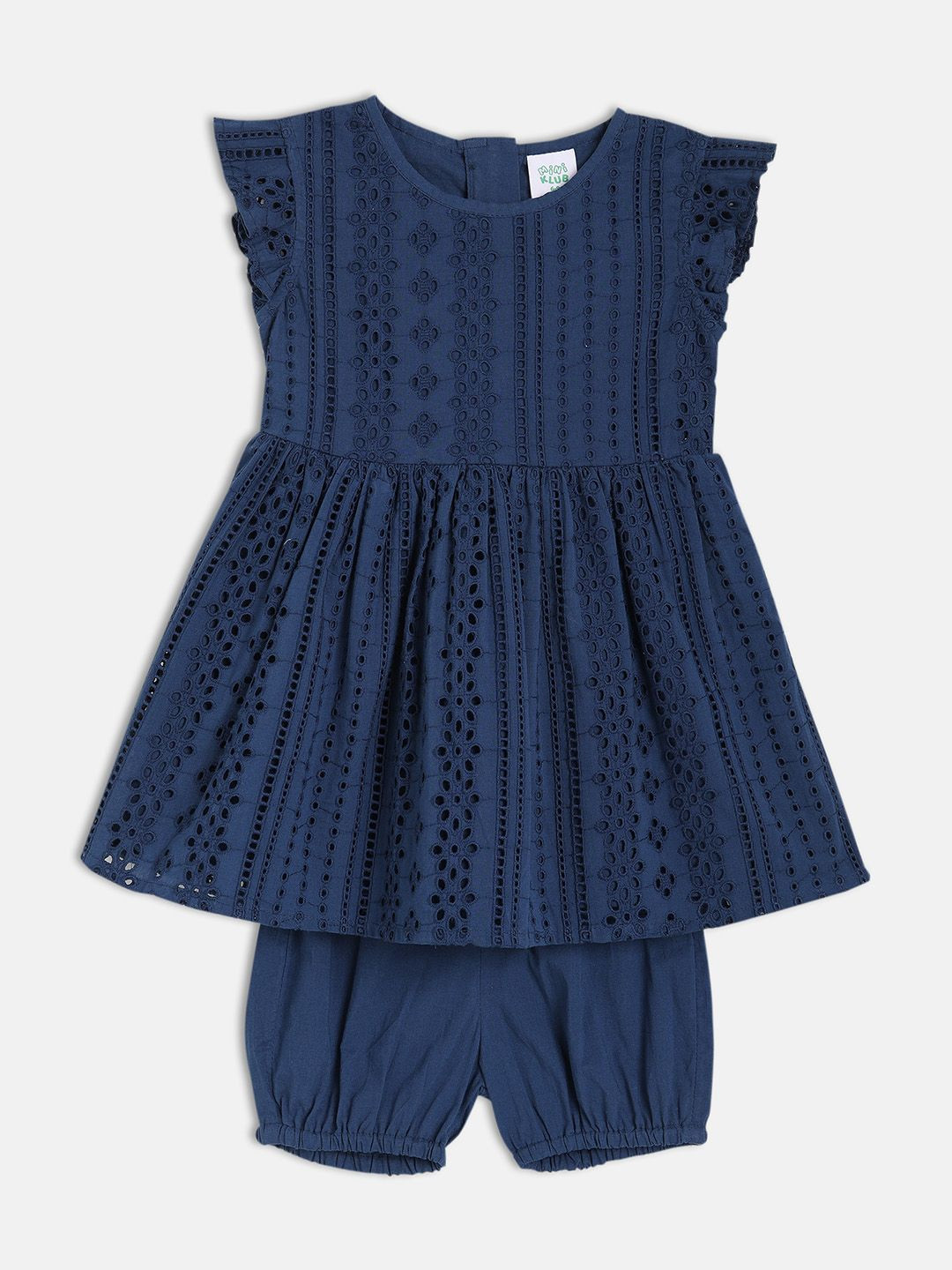 MINI KLUB Girls Self Design Pure Cotton Fit & Flare Dress With Bloomer