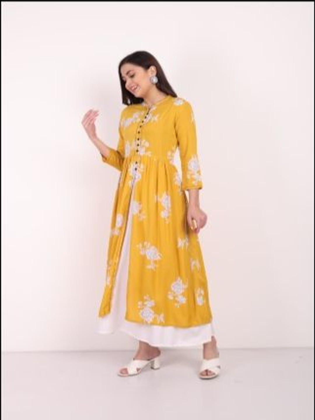 Little Lady Floral Printed Round Neck Pleated Anarkali Kurta