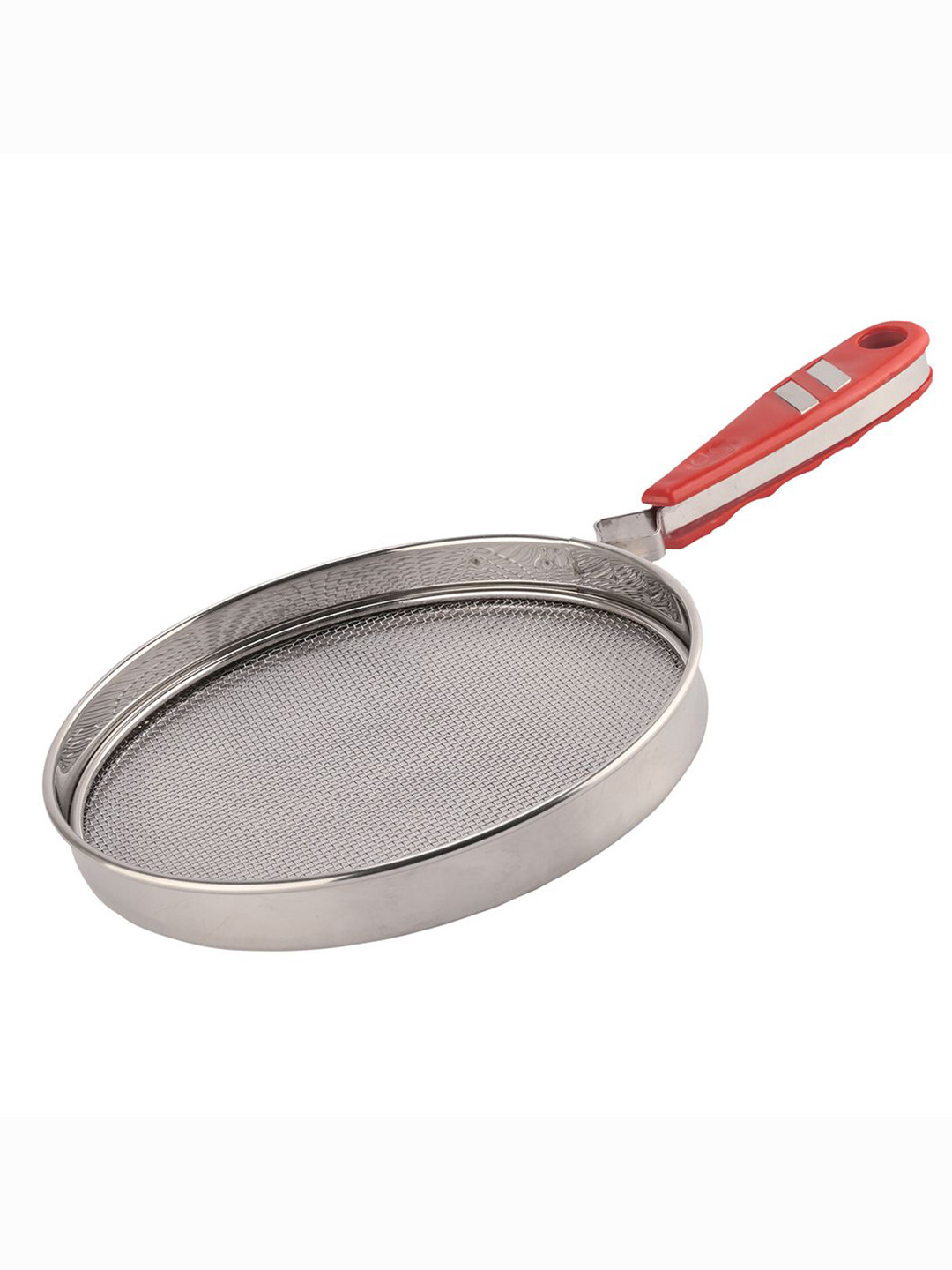 Kuber Industries Silver-Toned & Red Steel Papad Fry Strainer