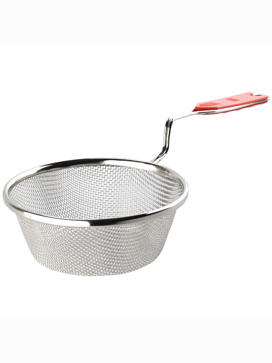 Kuber Industries Silver-Toned & Red Steel Deep Fry Strainer