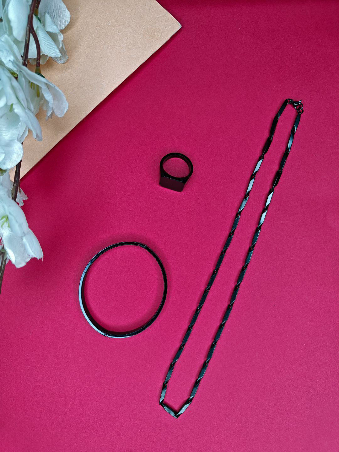 NVR Men's Valentine Special Rhodium-Plated Bohemian Stainless Steel Set