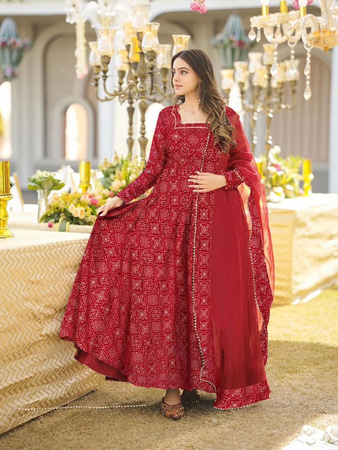 ZestLeaf Women Printed Ethnic Dress With Dupatta