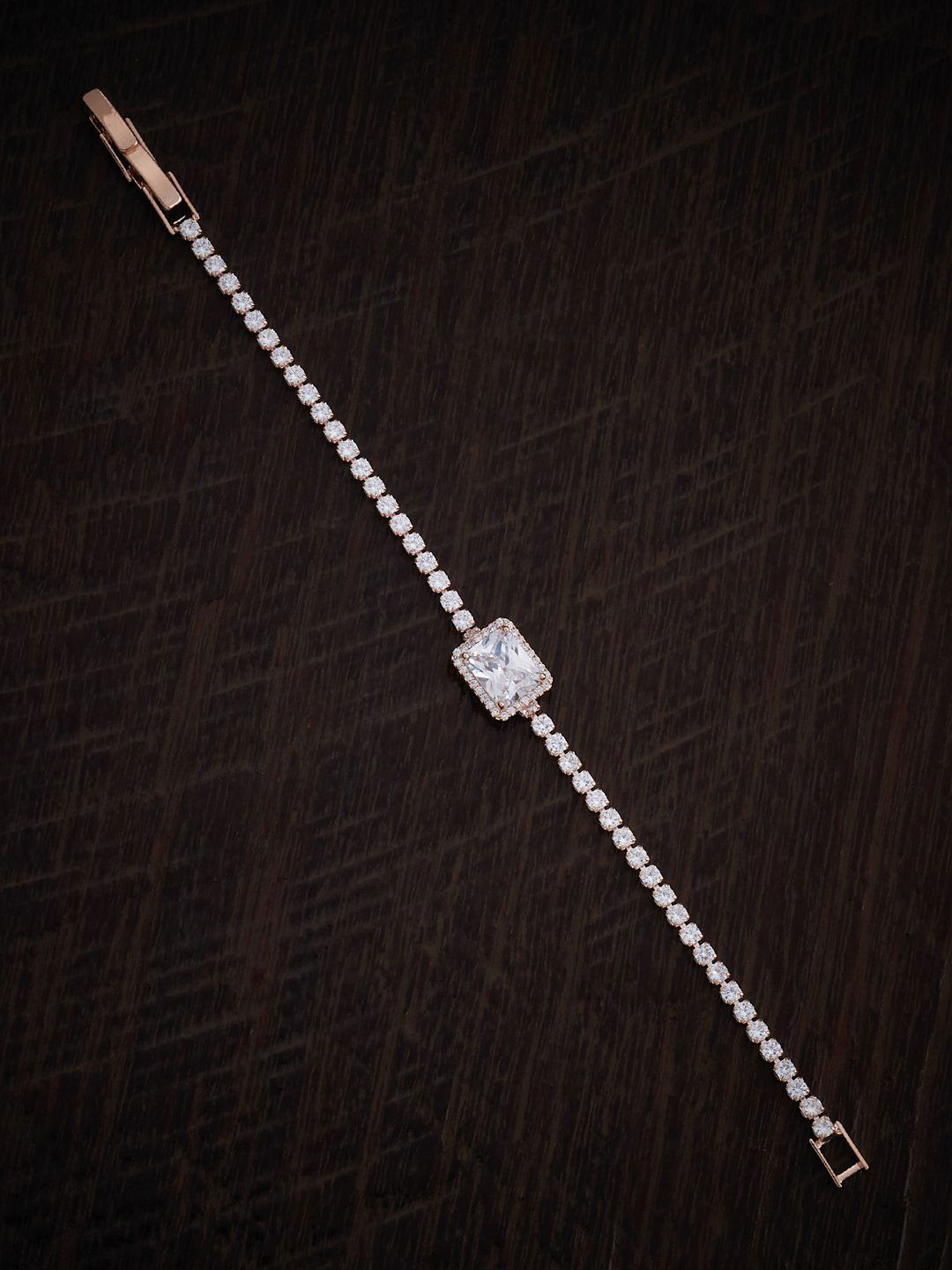 Kushal's Fashion Jewellery Women Rose Gold Plated Cubic Zirconia Studded Link Bracelet