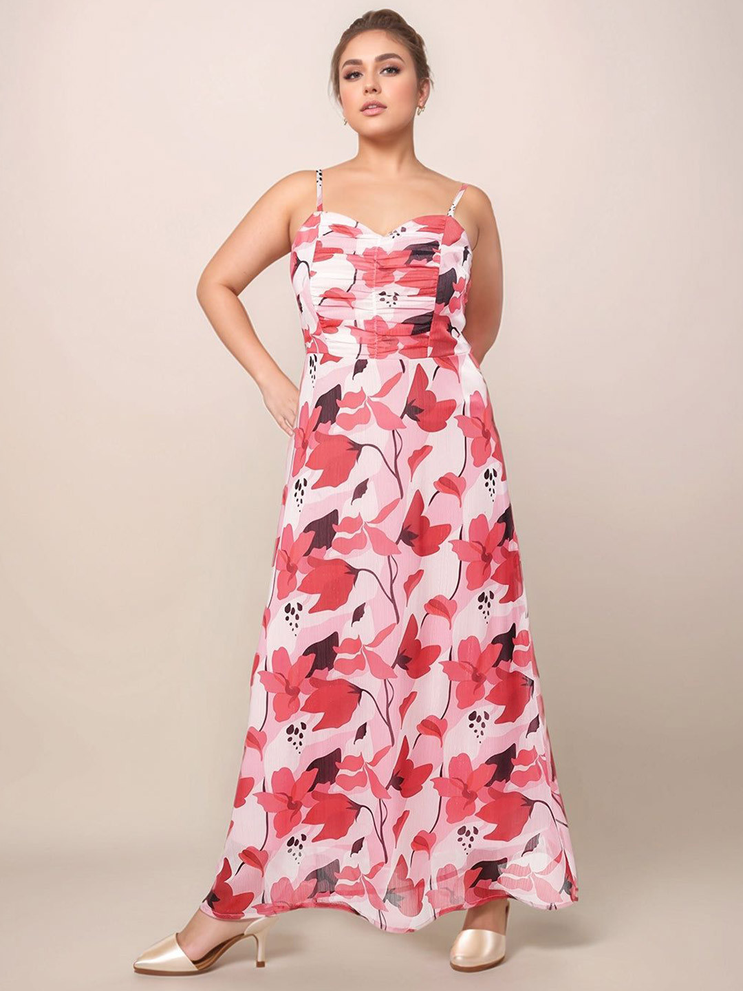 Zink London Floral Printed Straight Fit Maxi Dress