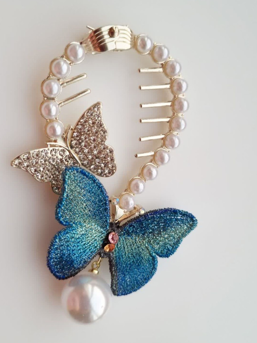 CareDone Women Korean Metal Butterfly Hanging Beads Pearl Hair Claw