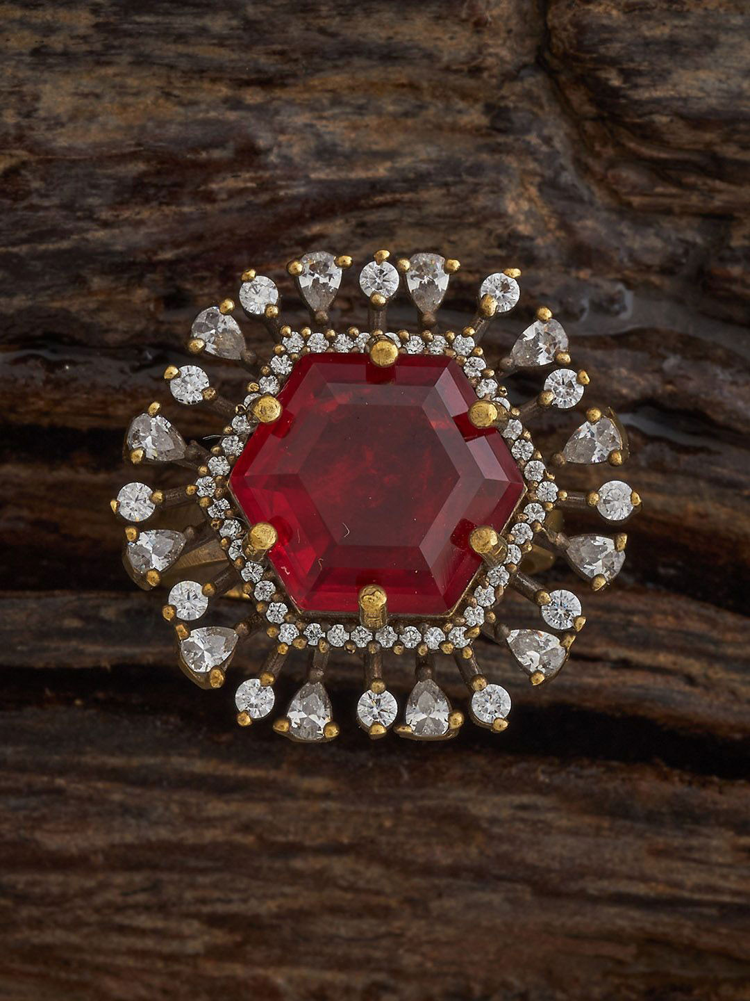 Kushal's Fashion Jewellery Victorian Zircon Embellished Bridal Adjustable Finger Ring