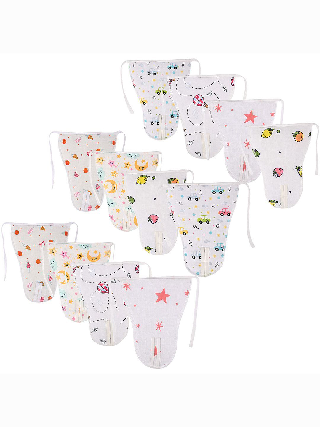 Kuber Industries Kids Set Of 12 Washable & Soft Padded Pure Cotton Nappies & Diapers - L
