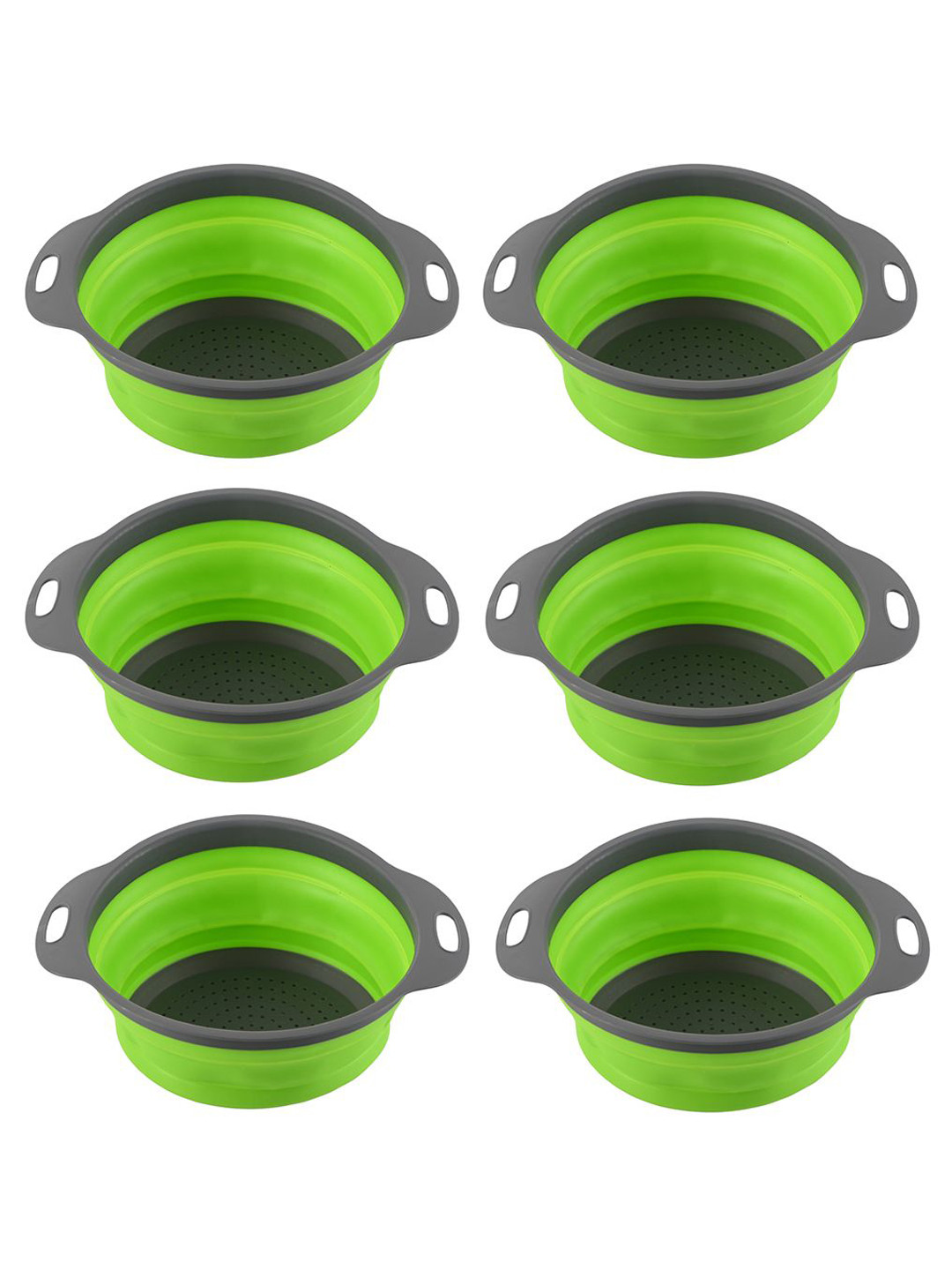 Kuber Industries Green & Grey 6 Pieces Multipurpose Silicon Kitchen Strainer With Handle