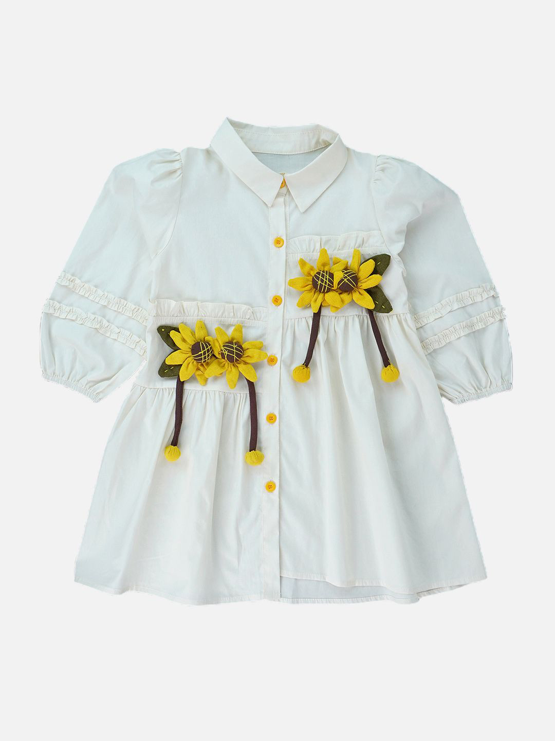 Little Surprise Box LLP Cream Sunflower Style Smart Casual & Partywear for Girls Dresses