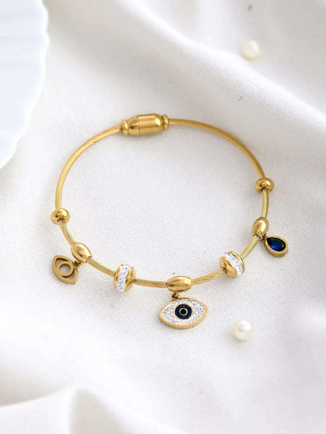 DIVASTRI Gold-Plated Stainless Steel Anti-Tarnish Evil Eye Kada Bracelet