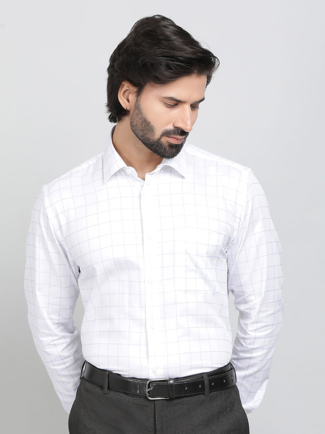 JADE BLUE Men Windowpane Checks Opaque Formal Shirt