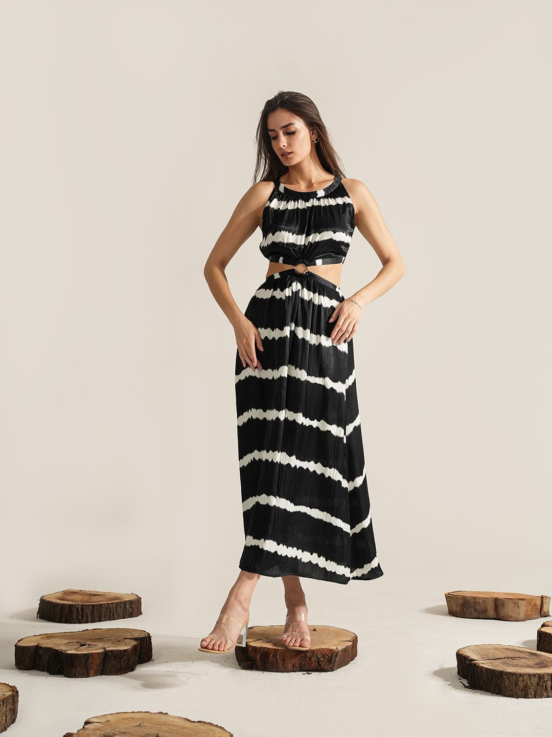 Dorabi Print Satin A-Line Maxi Dress