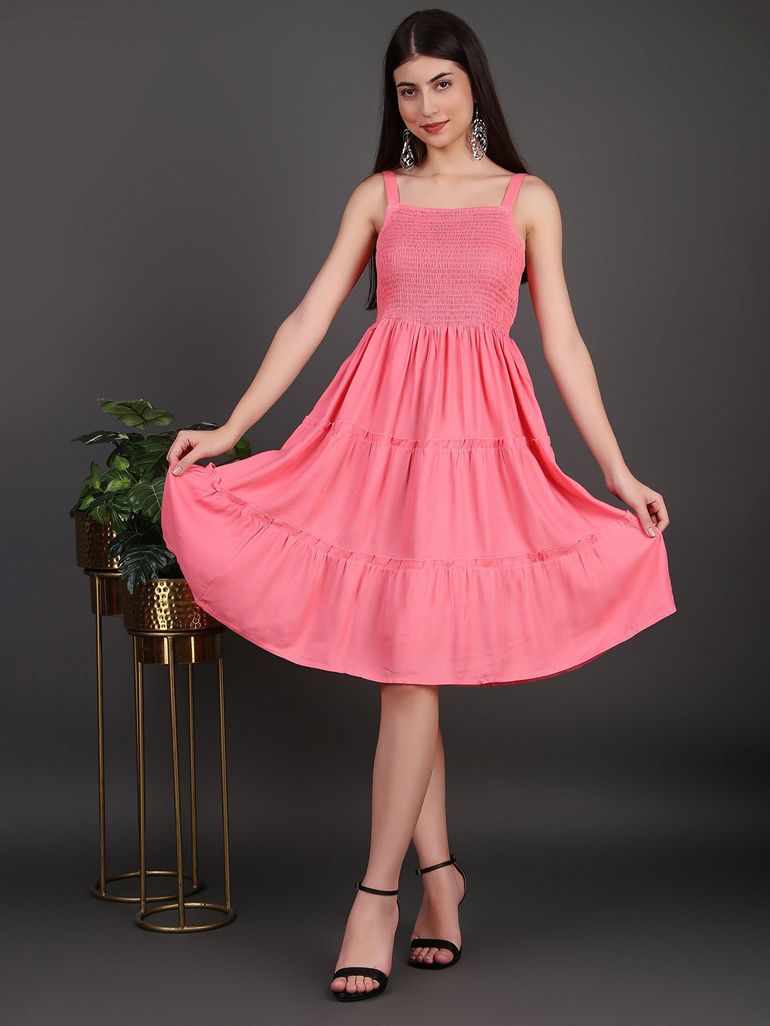 NG FASHION Smocked Fit & Flare Dress