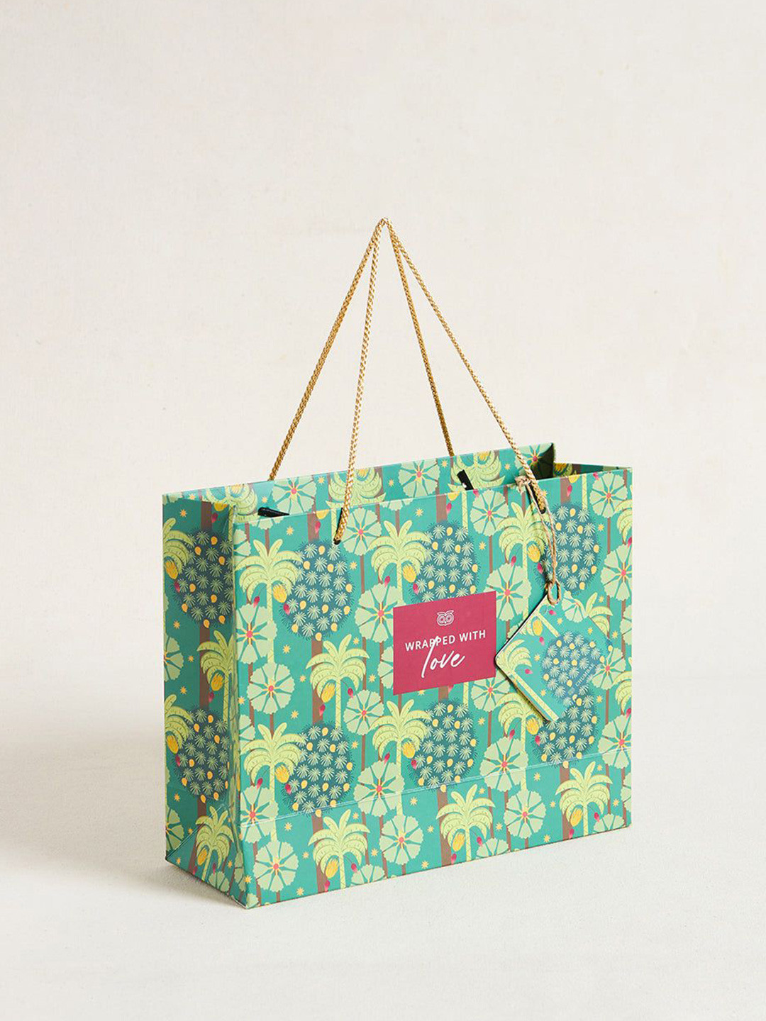 Chumbak Green Saanjh Gift Bag With Tag - Horizontal, Medium