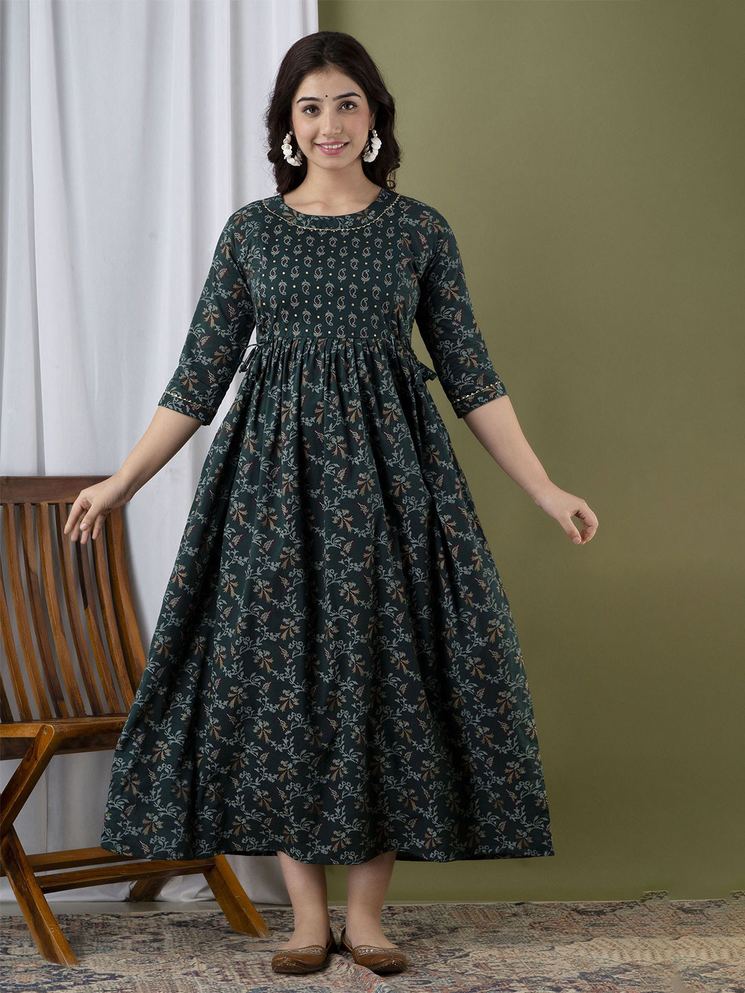 FEMARY Women Maternity Cotton Floral Printed Maternity Maxi Dress