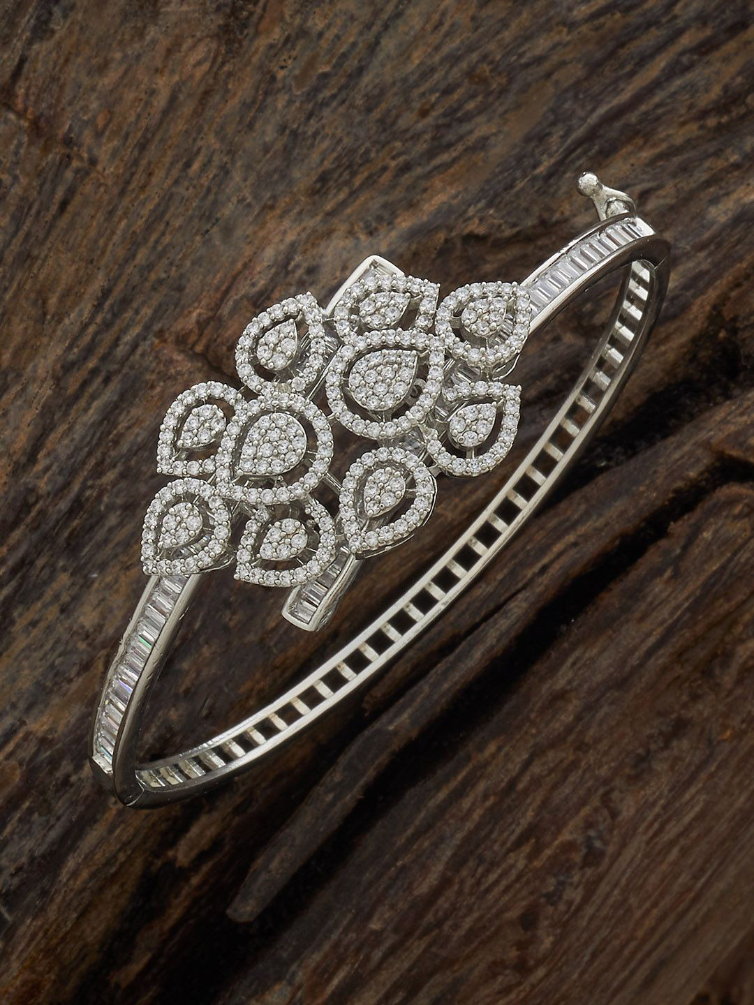 Kushal's Fashion Jewellery Rhodium-Plated Casual Zircon Studded Kada Bracelet