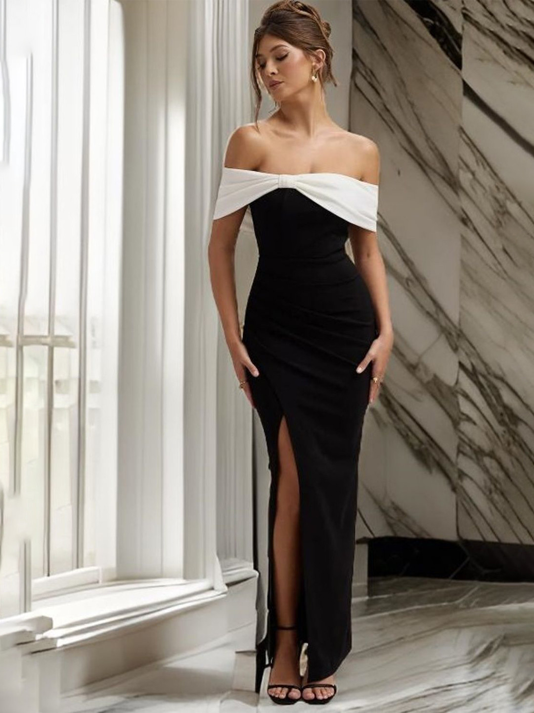 Genzy Off-Shoulder Crepe Maxi Dress