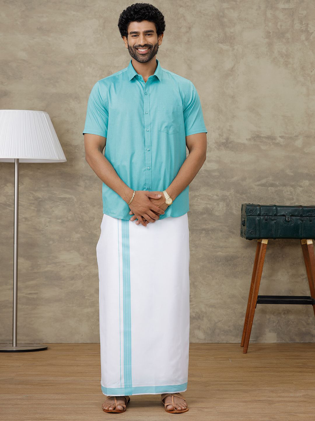 Ramraj Men Shirt & Border Dhoti Set