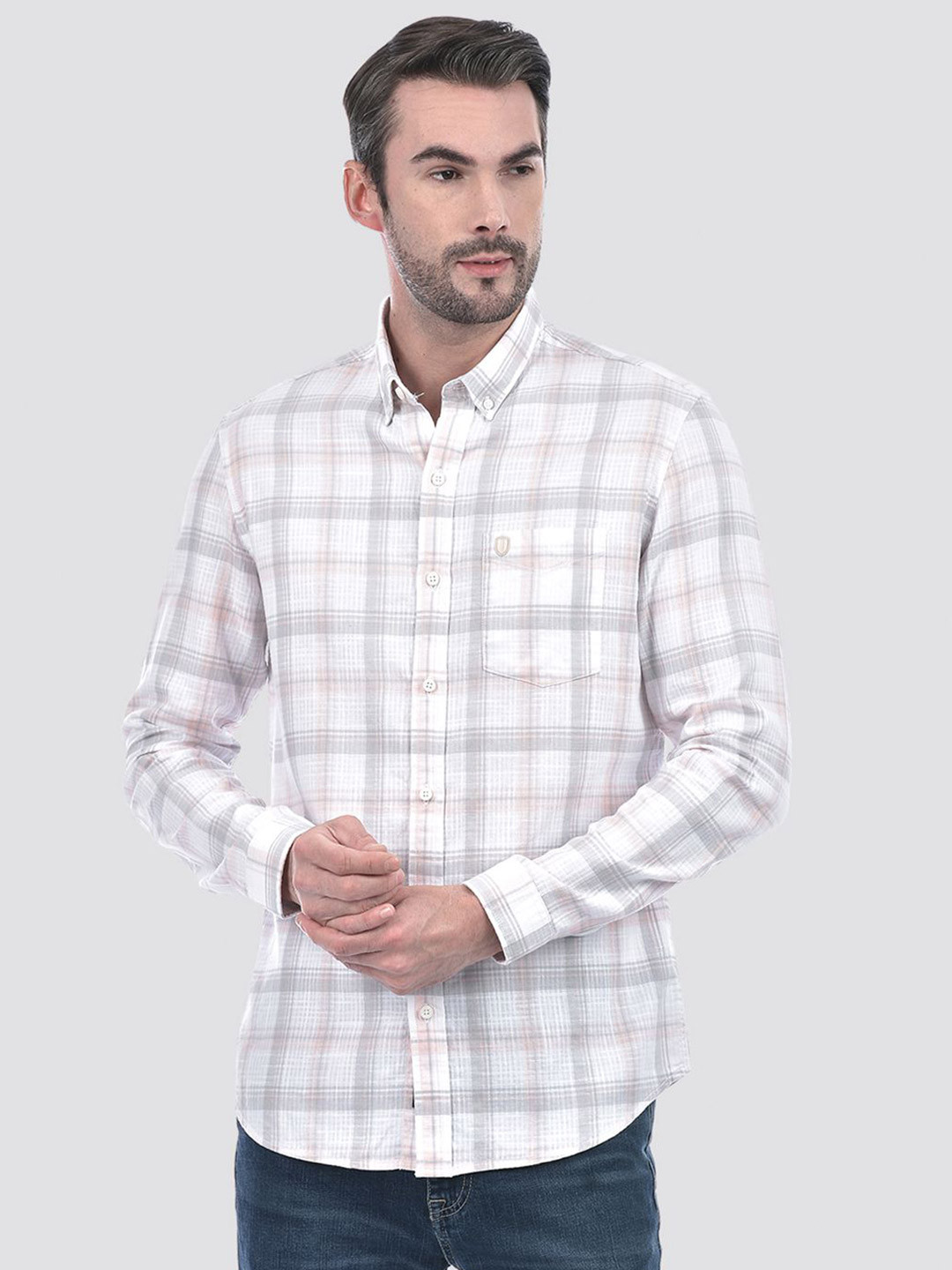 Numero Uno Men Button-Down Collar Tartan Checked Cotton Casual Shirt