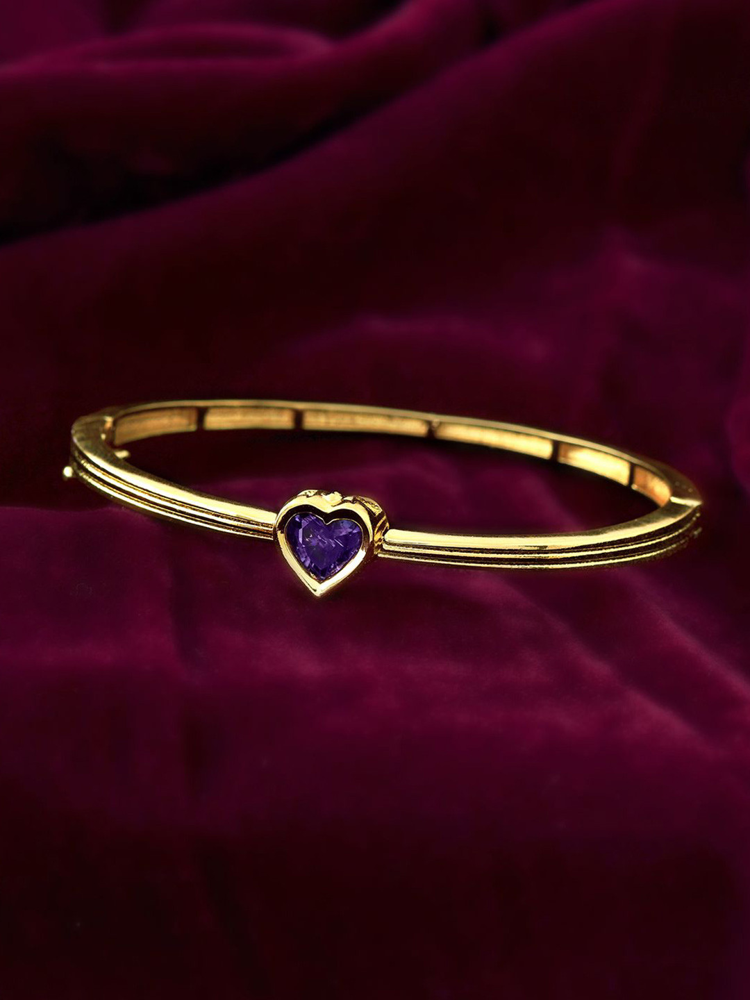 Voylla Gold-Plated AD Studded Valentine's Day Forever In My Heart Openable Kada Bracelet