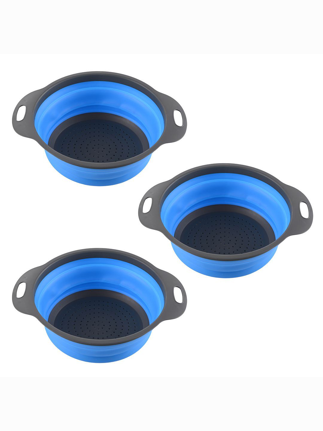 Kuber Industries Blue & Grey 3 Pieces Multipurpose Kitchen Strainers With Handle