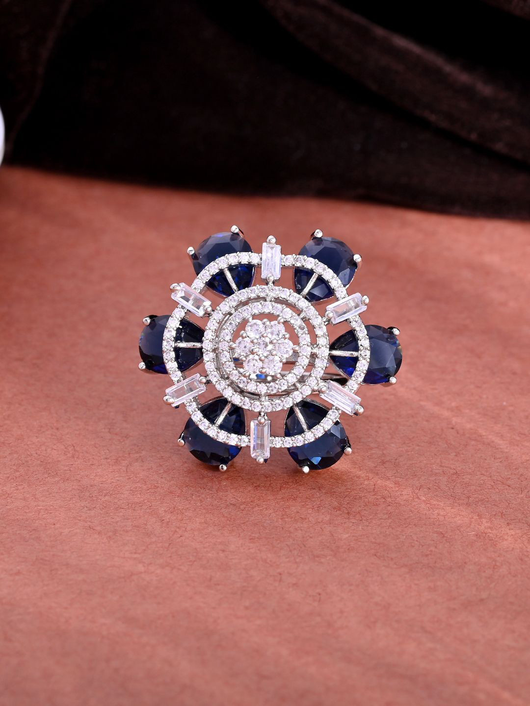 Silvermerc Designs Silver-Plated American Diamond-Studded Halo Finger Ring