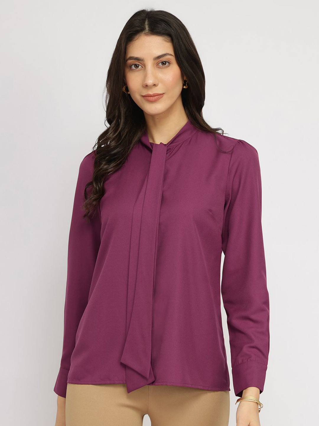FableStreet Tie-Up Neck Purple Top