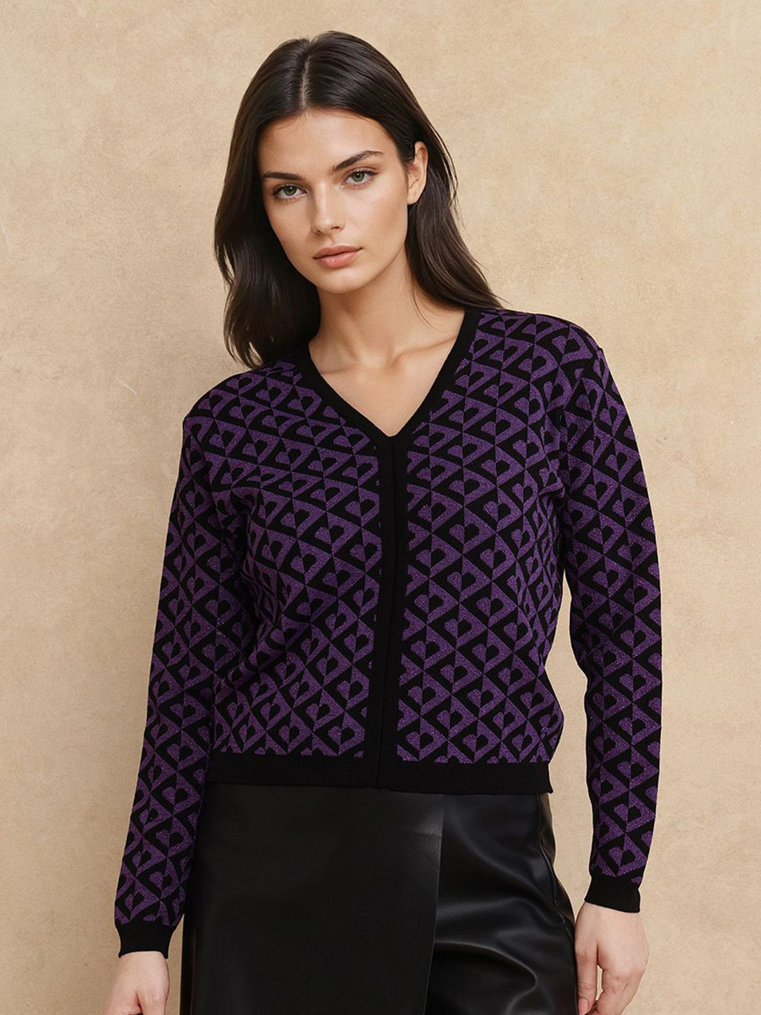 RAREISM Women DORTYOL Self Design V-Neck Cardigan