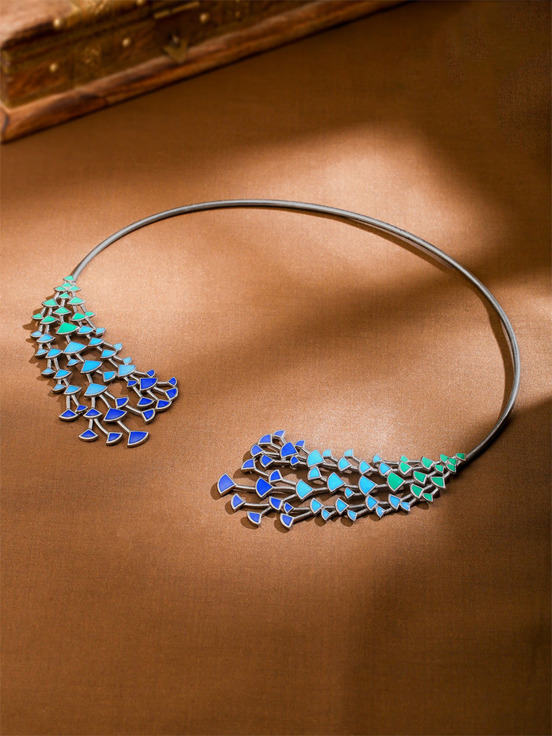 Yellow Chimes Peacock Style Open Chokers Necklace
