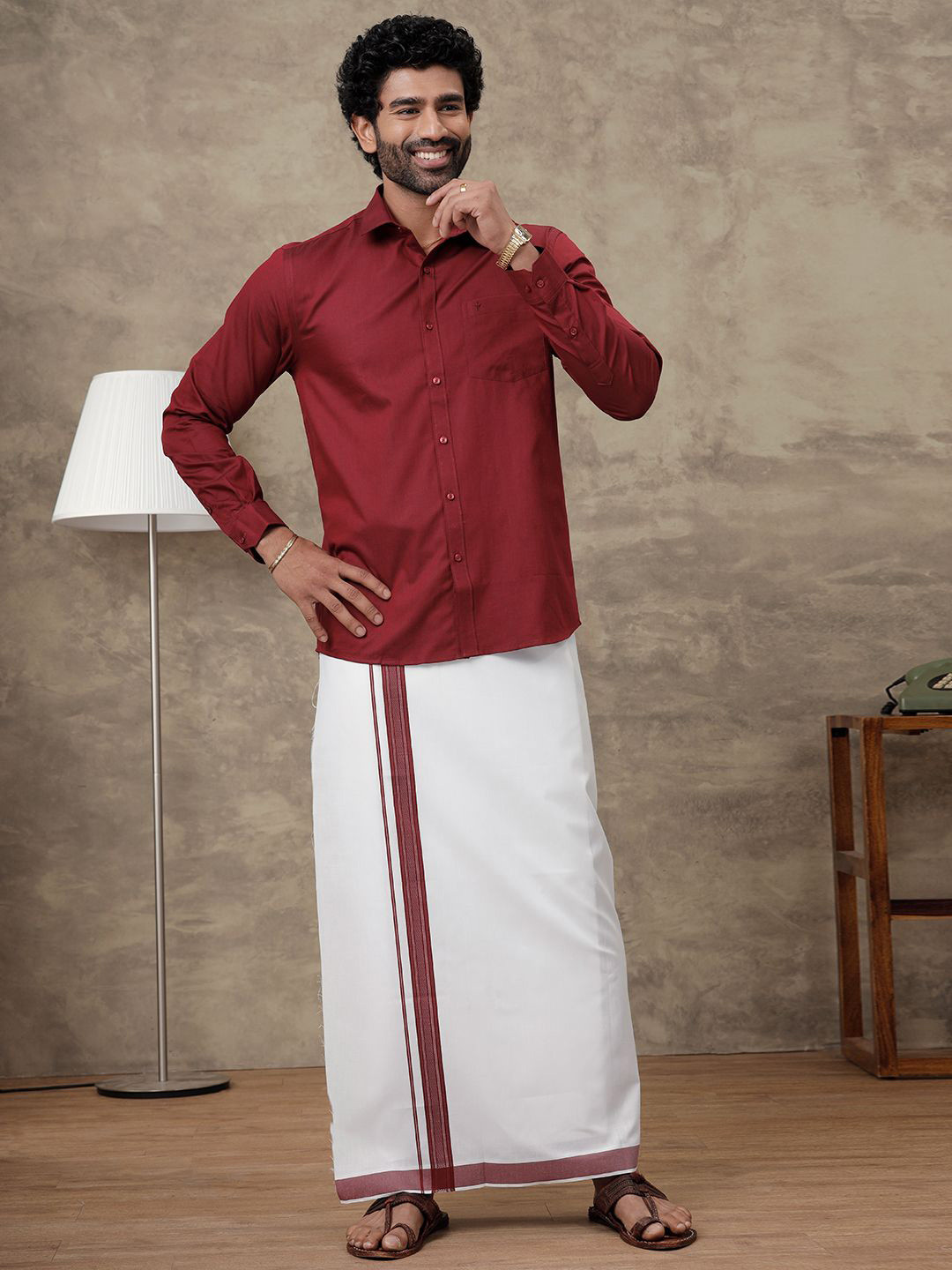 Ramraj Men Evolution Shirt & Border Dhoti Set