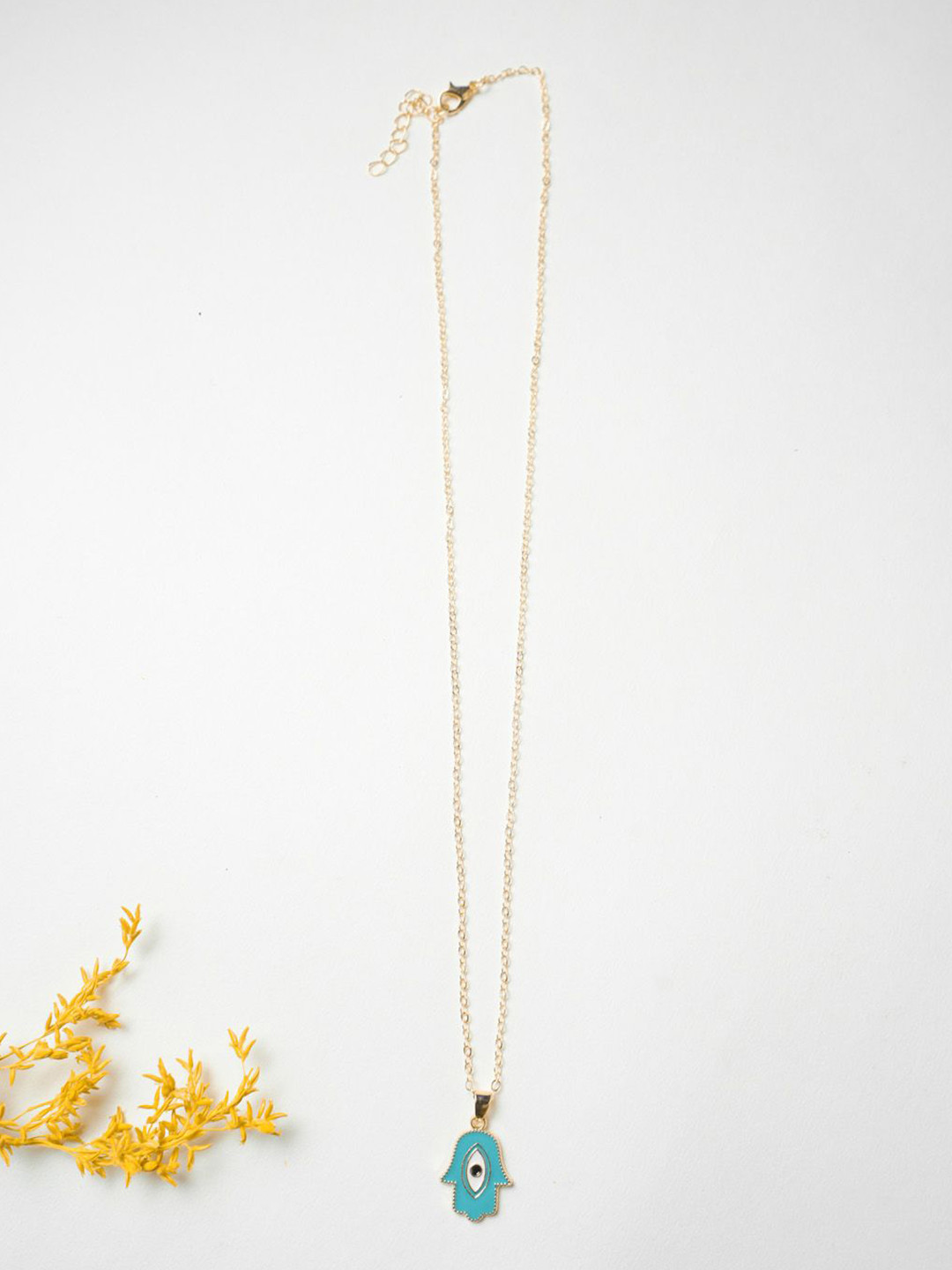 VIRAASI Gold-Plated Hand Evil Eye Pendant with Chain