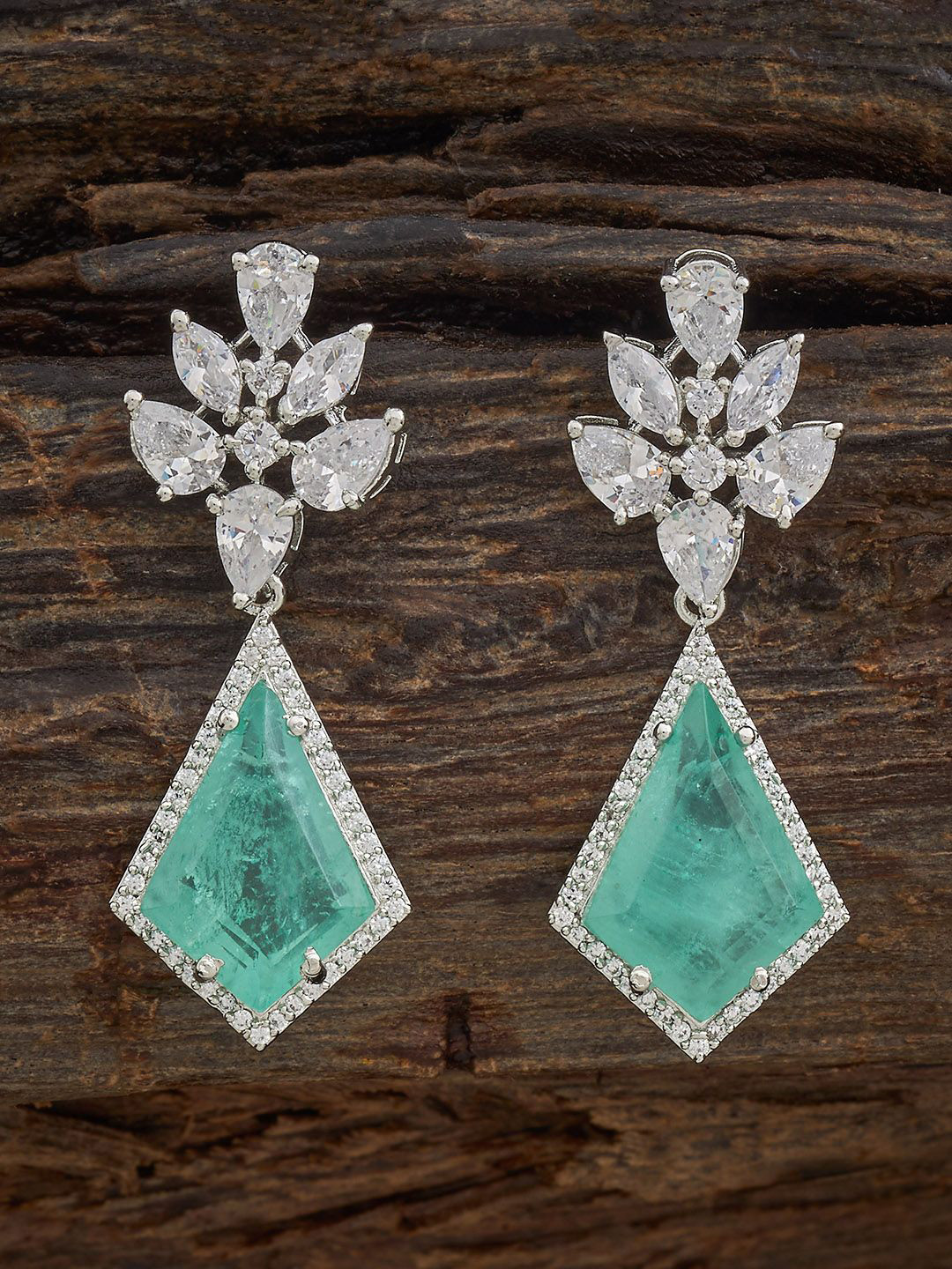 Kushal's Fashion Jewellery Ruby Rhodium Gold-Embellished Bridal Cubic Zircon Maang Tikka