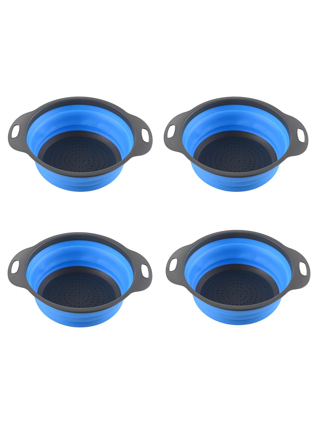 Kuber Industries Blue & Black 4 Pieces Multipurpose Silicon Kitchen Strainer With Handle