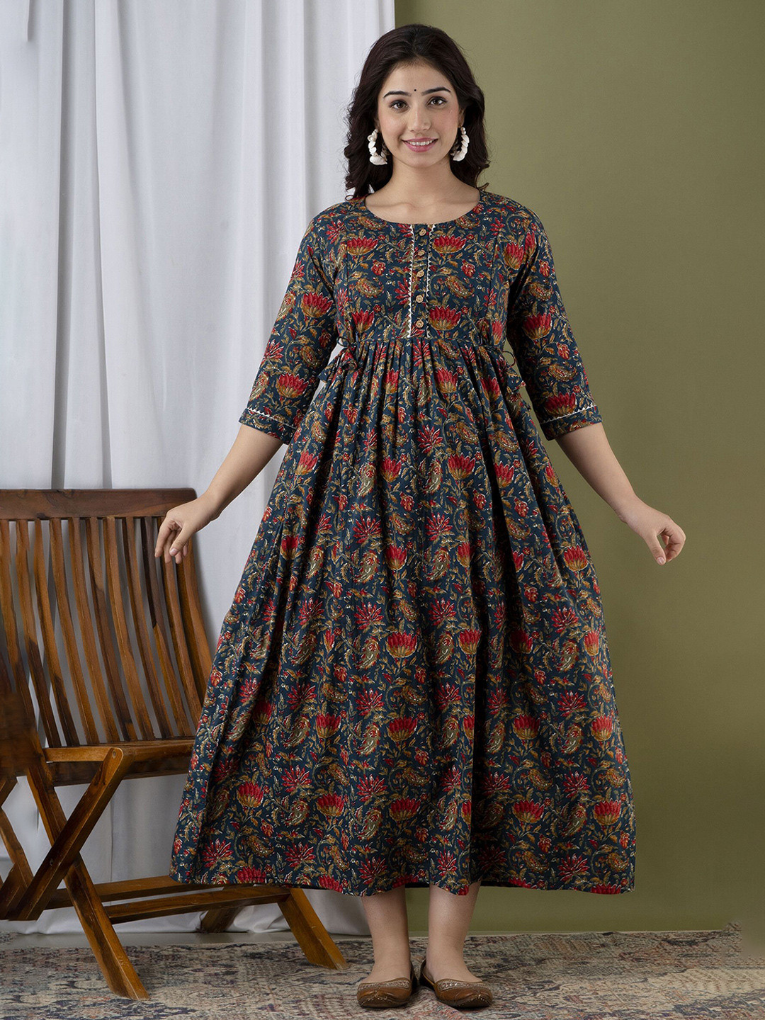 FEMARY Women Floral Printed Maternity Midi Dress