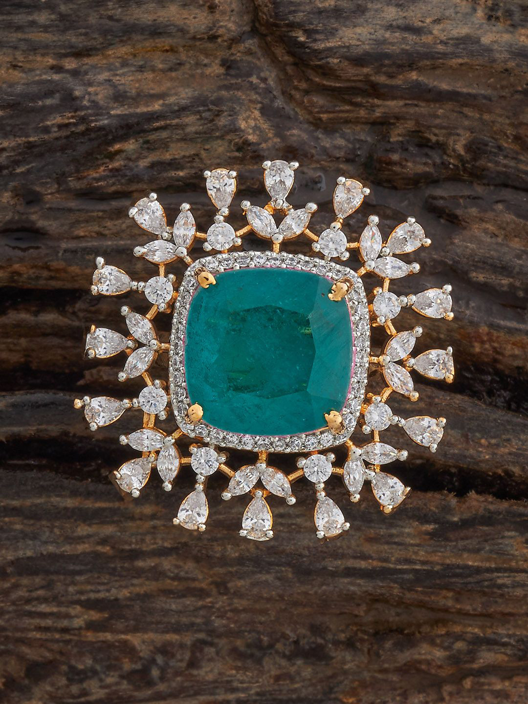 Kushal's Fashion Jewellery Sapphire Gold-Plated ZirconEmbellished Bridal Adjustable Ring