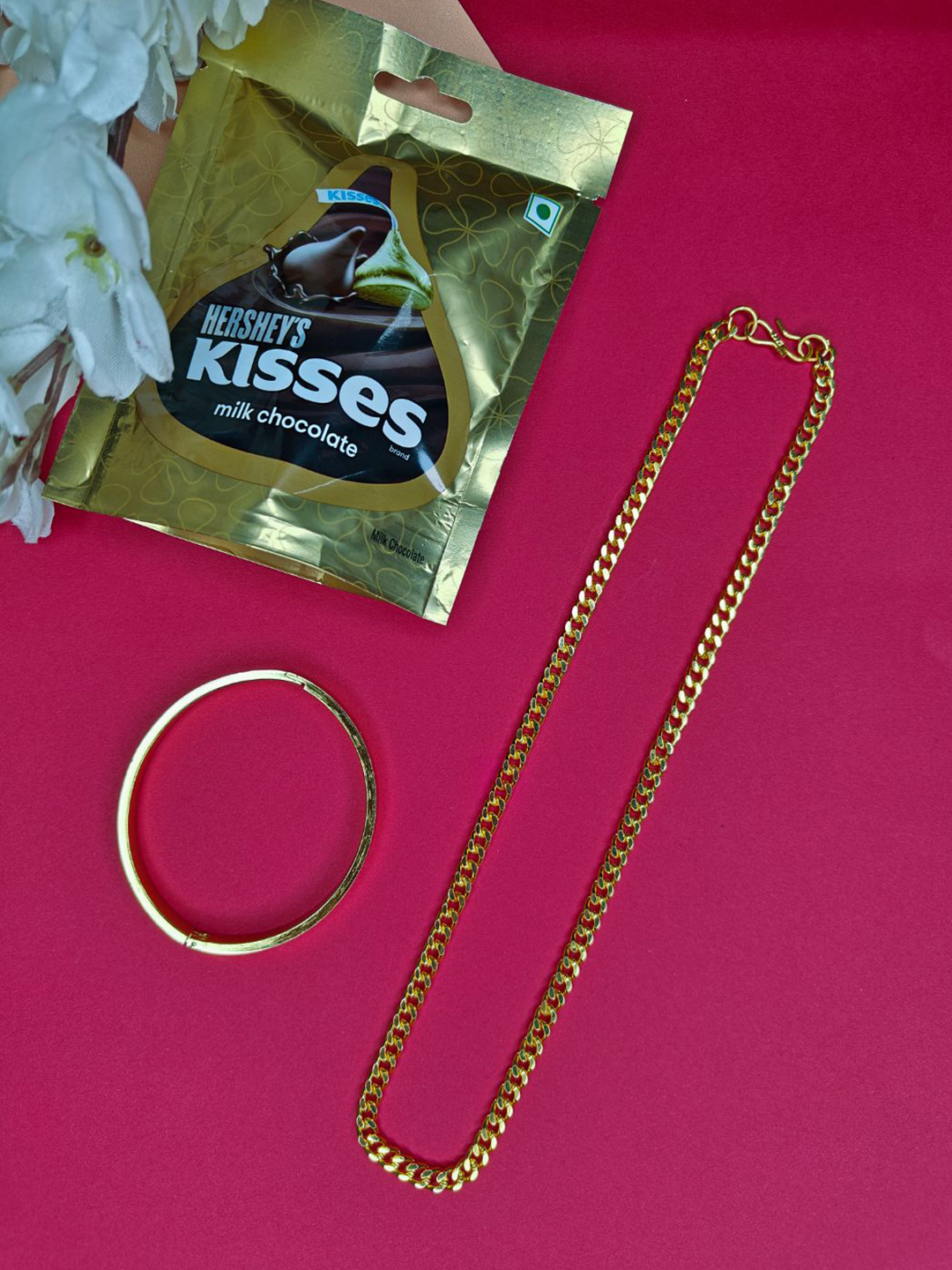 NVR Men's Valentine Special Minimal Chain and Kada Bracelet with Chocolate