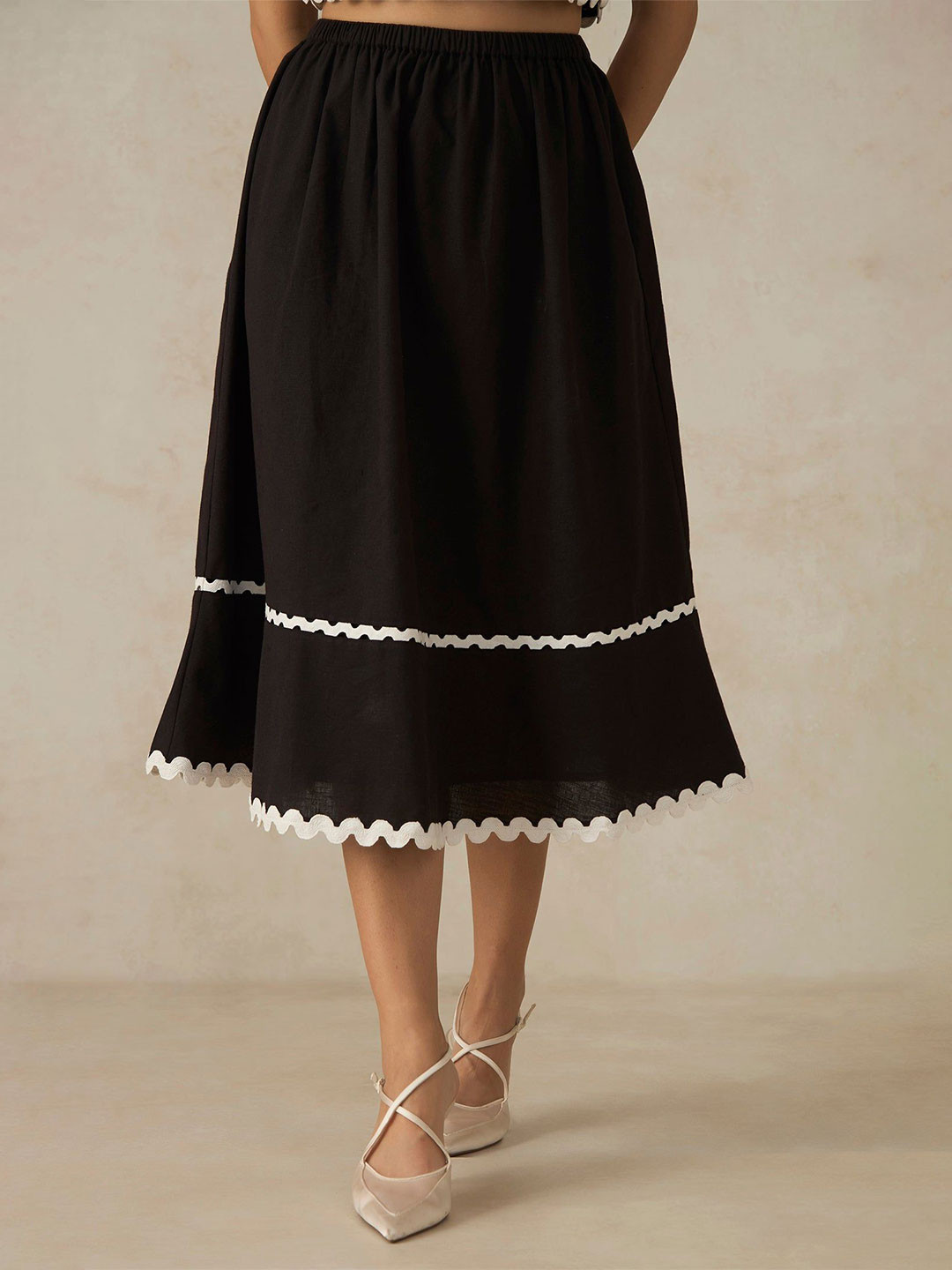 Virgio Pure Cotton Ric-Rac Lace Midi Skirt