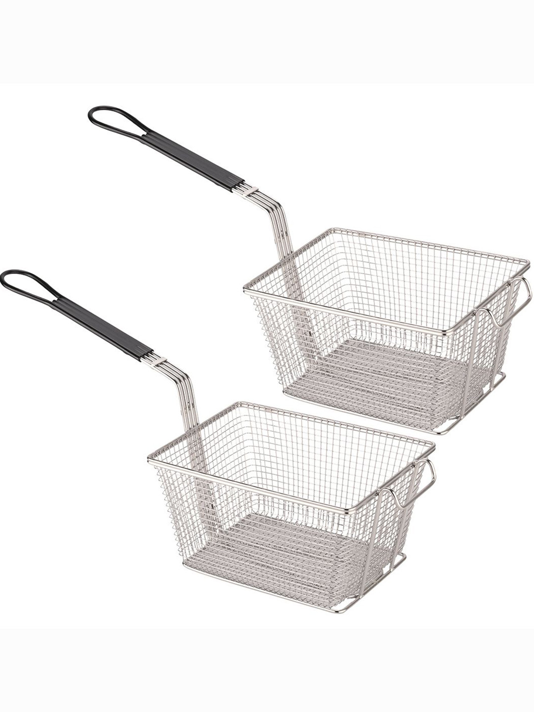 Kuber Industries Silver-Toned 2 Pieces Stainless Steel Deep Fryer Strainers