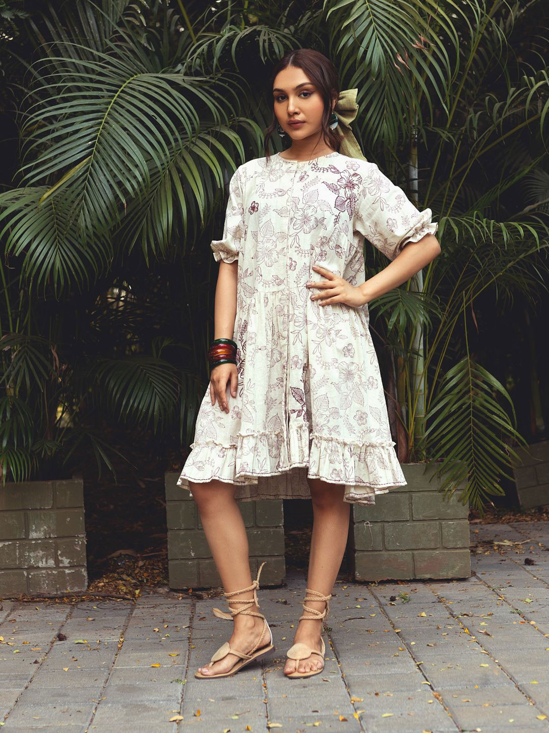 Akashi Clothing Floral Printed Organic Cotton A-Line Dress
