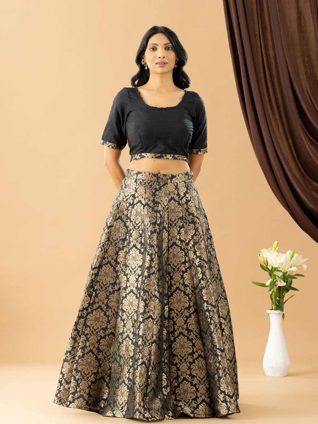 HANDIKART Printed Foil Print Ready to Wear Lehenga &