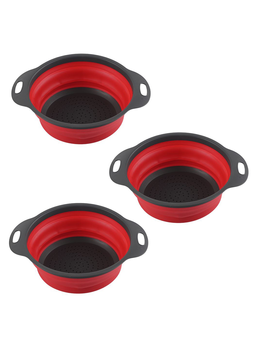 Kuber Industries Red & Black 3 Pieces Multipurpose Kitchen Strainers With Handle