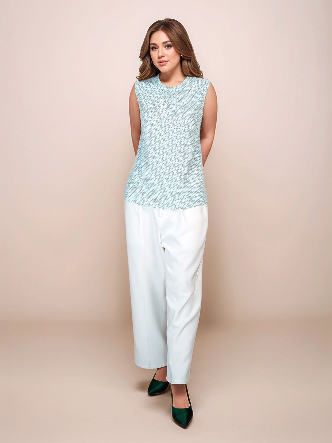 Zink London Mint Colored Abstract Relaxed Fit Top