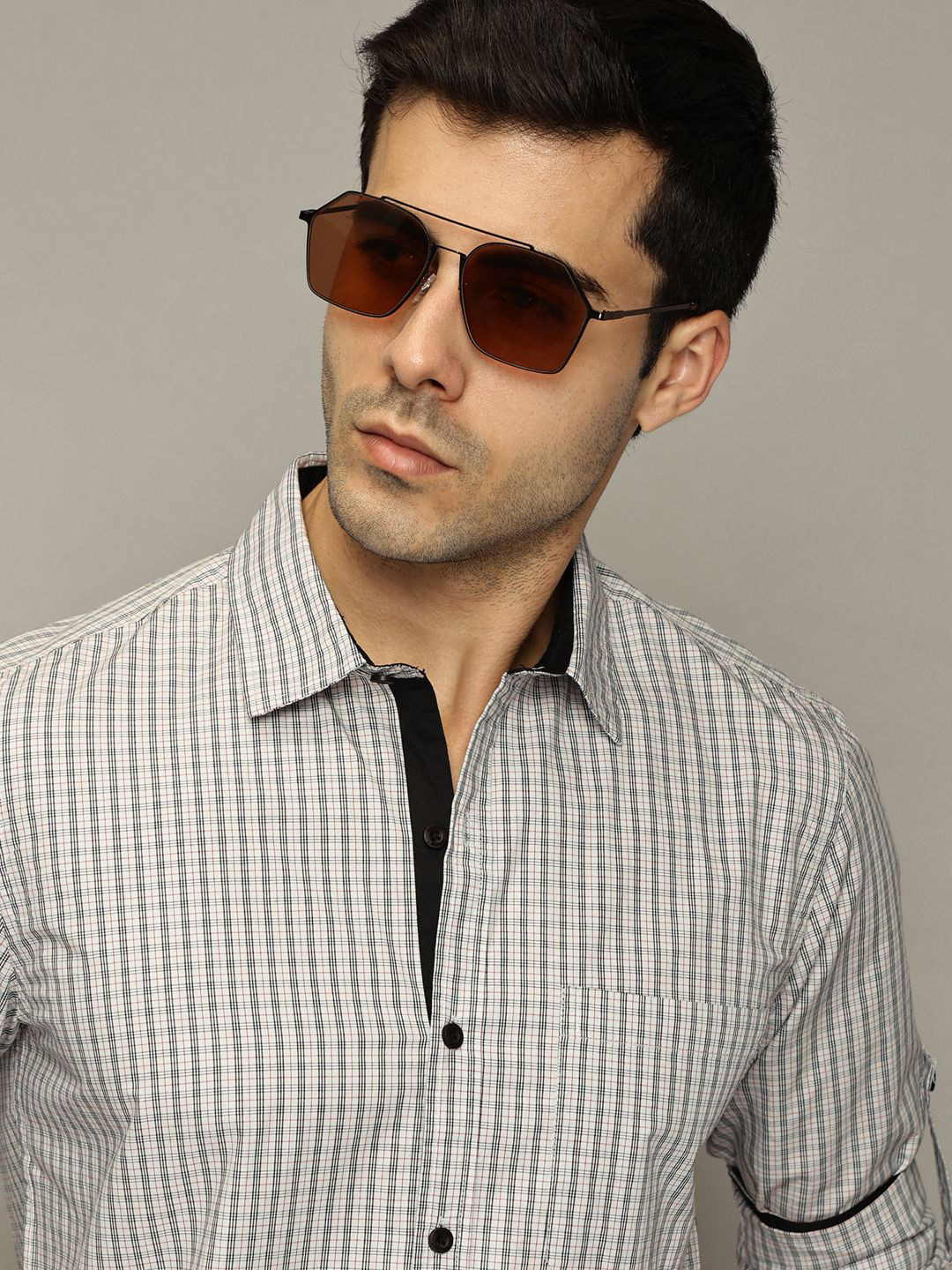 The Roadster Lifestyle Co. Men Premium Fit Micro Checked Cotton Casual Shirt