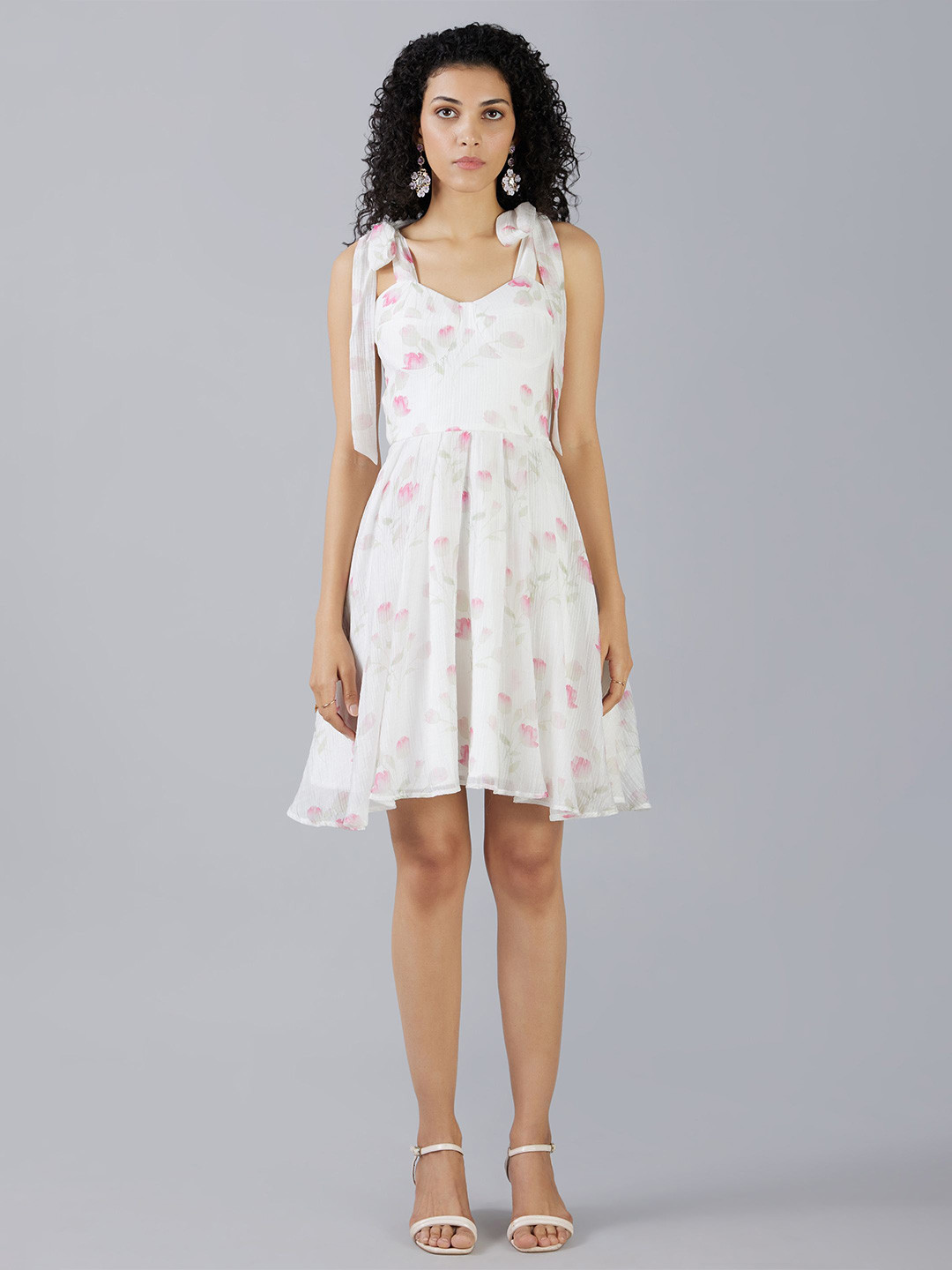MISH X Floral Printed Shoulder Straps Fit & Flare Dress