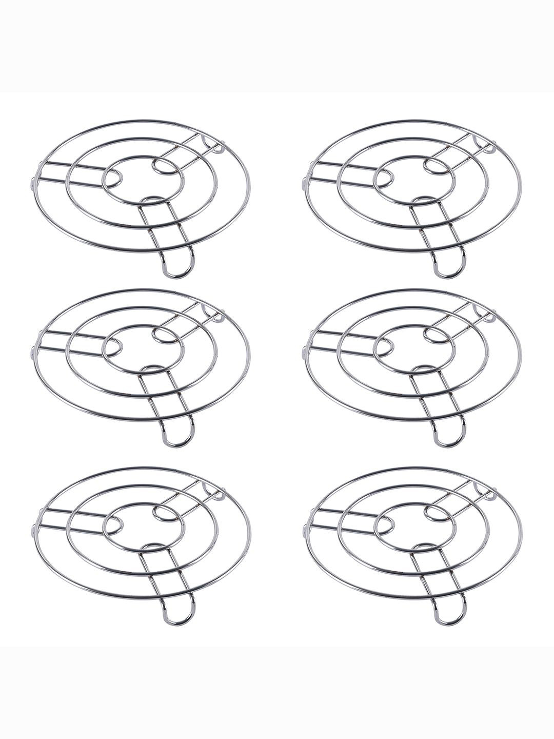 Kuber Industries Silver Toned 6 Pieces Stainless Steel Multipurpose Cooker Stand Trivets