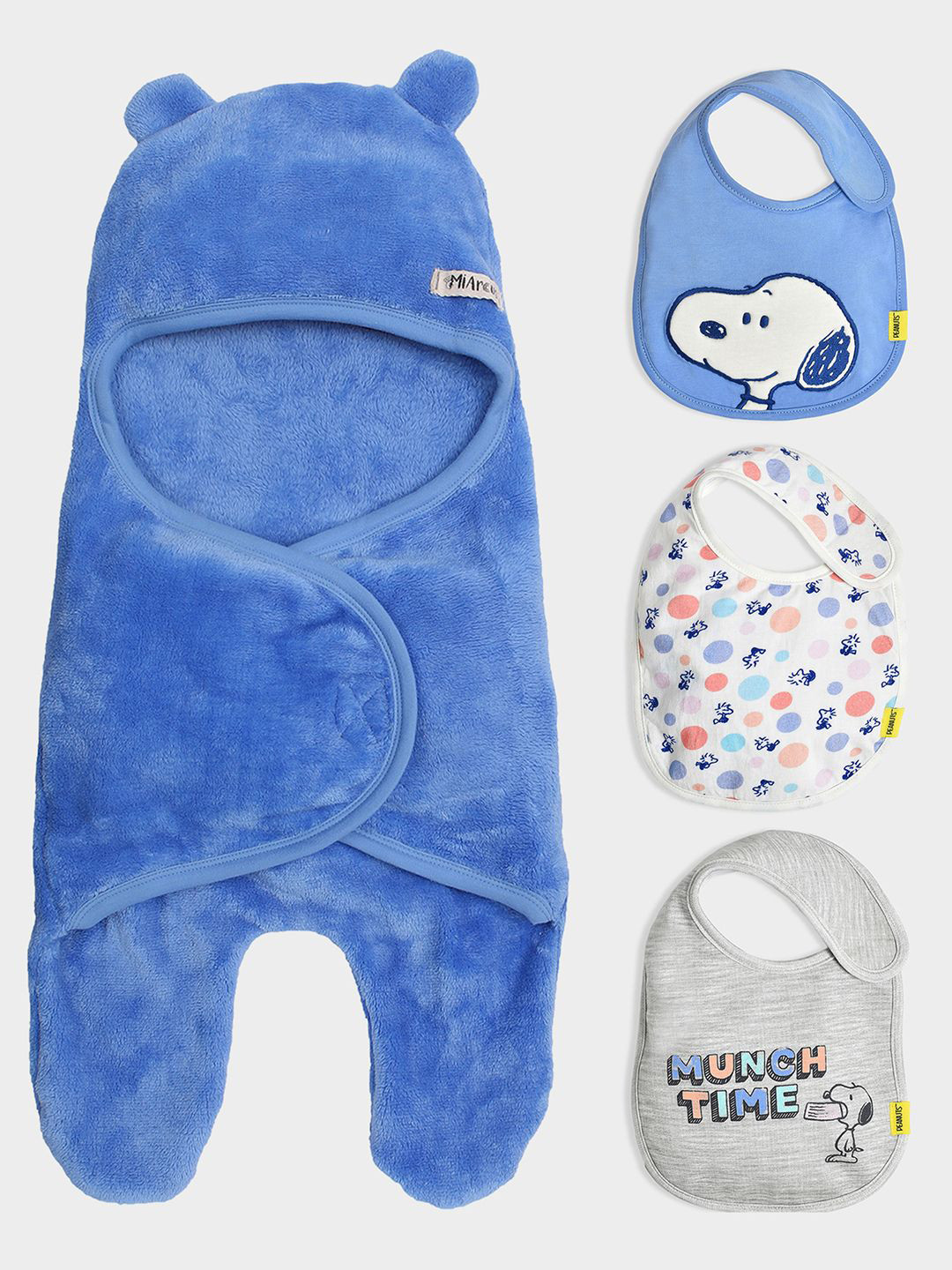 MiArcus Kids Baby New Born Essentials Gift Set Hamper Including Hooded Blanket & 3 Bibs