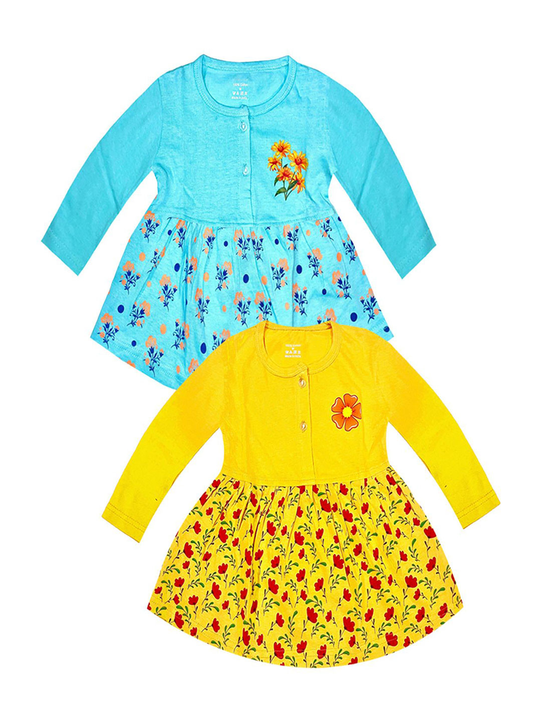 KidzzCart Girls Floral Print Pack of 2 Fit & Flare Cotton Dress