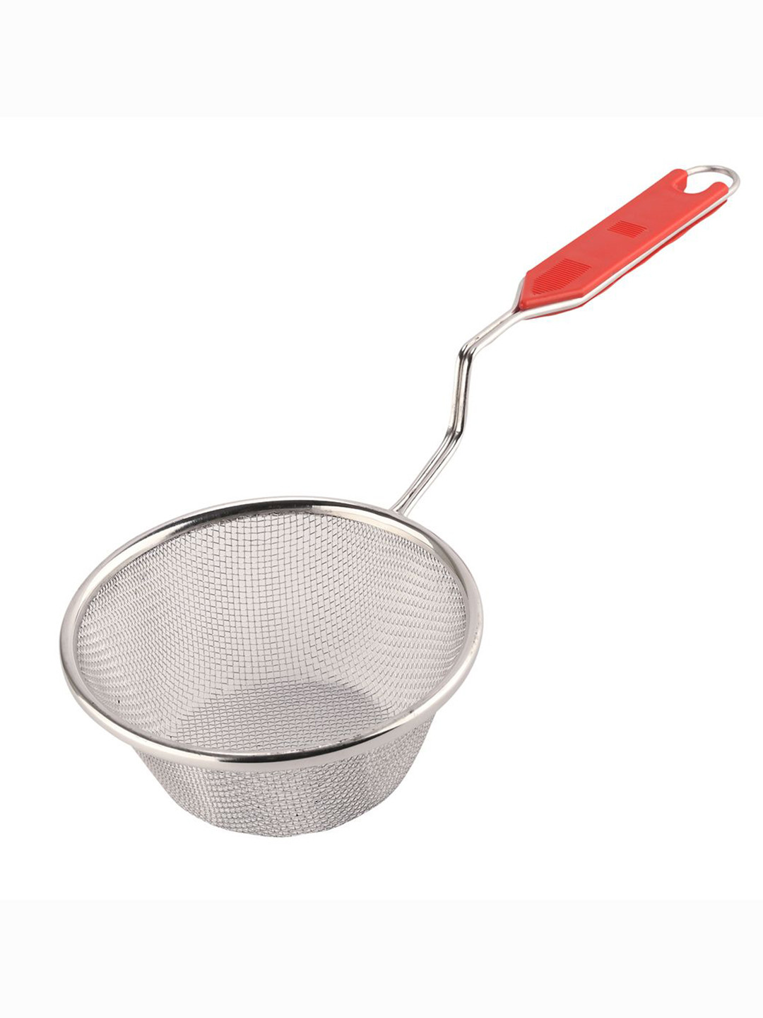 Kuber Industries Silver-Toned & Red Steel Deep Fry Strainer