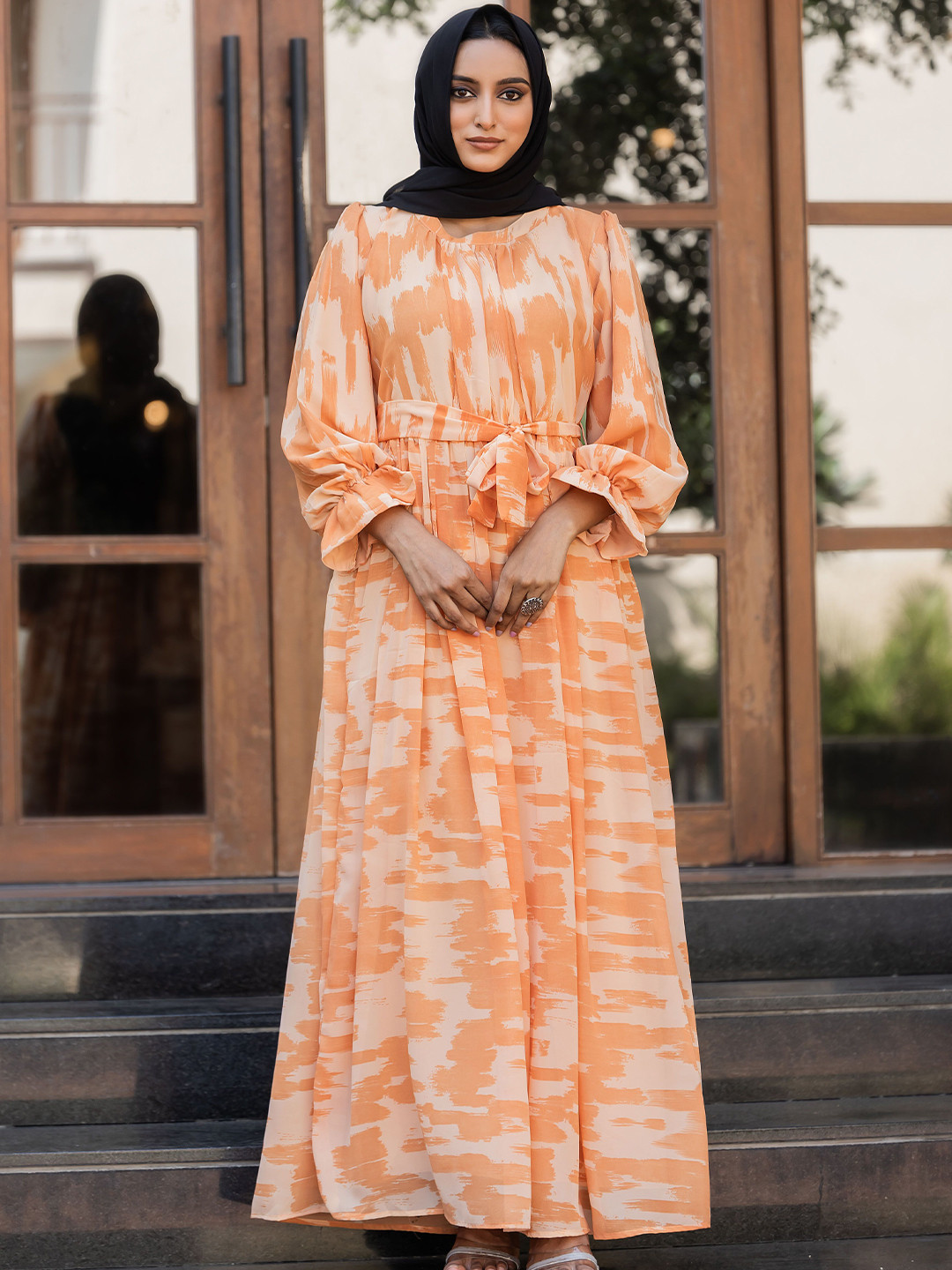 SARINKU Printed Georgette Maxi Abaya